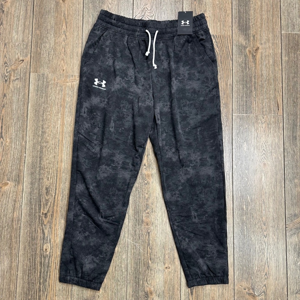 Under Armour Women Rival Terry Print Jogger Grey Black Marble 1373040 Medium NEW